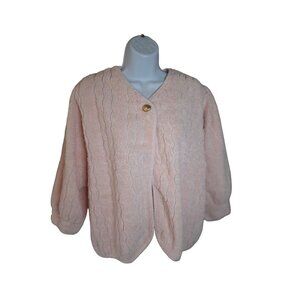 Vintage MarkTravers  Womens Cardigan Sweater M Pink Textured Chunky Cabincore
